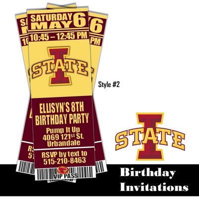 Iowa State Cyclones College NCAA Birthday Invitation Ticket Style
