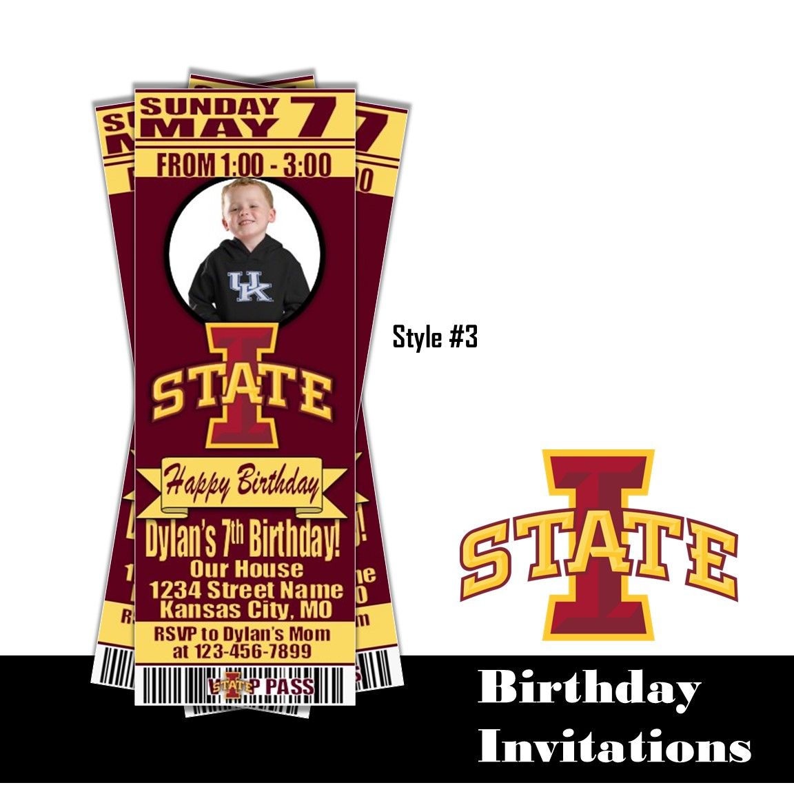 Iowa State Cyclones College NCAA Birthday Invitation Ticket Style Photo customized digital download