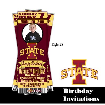 Iowa State Cyclones College NCAA Birthday Invitation Ticket Style Photo customized digital download