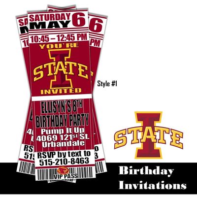 Iowa State Cyclones College NCAA Birthday Invitation Ticket Style