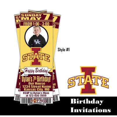 Iowa State Cyclones College NCAA Birthday Invitation Ticket Style Photo customized digital download