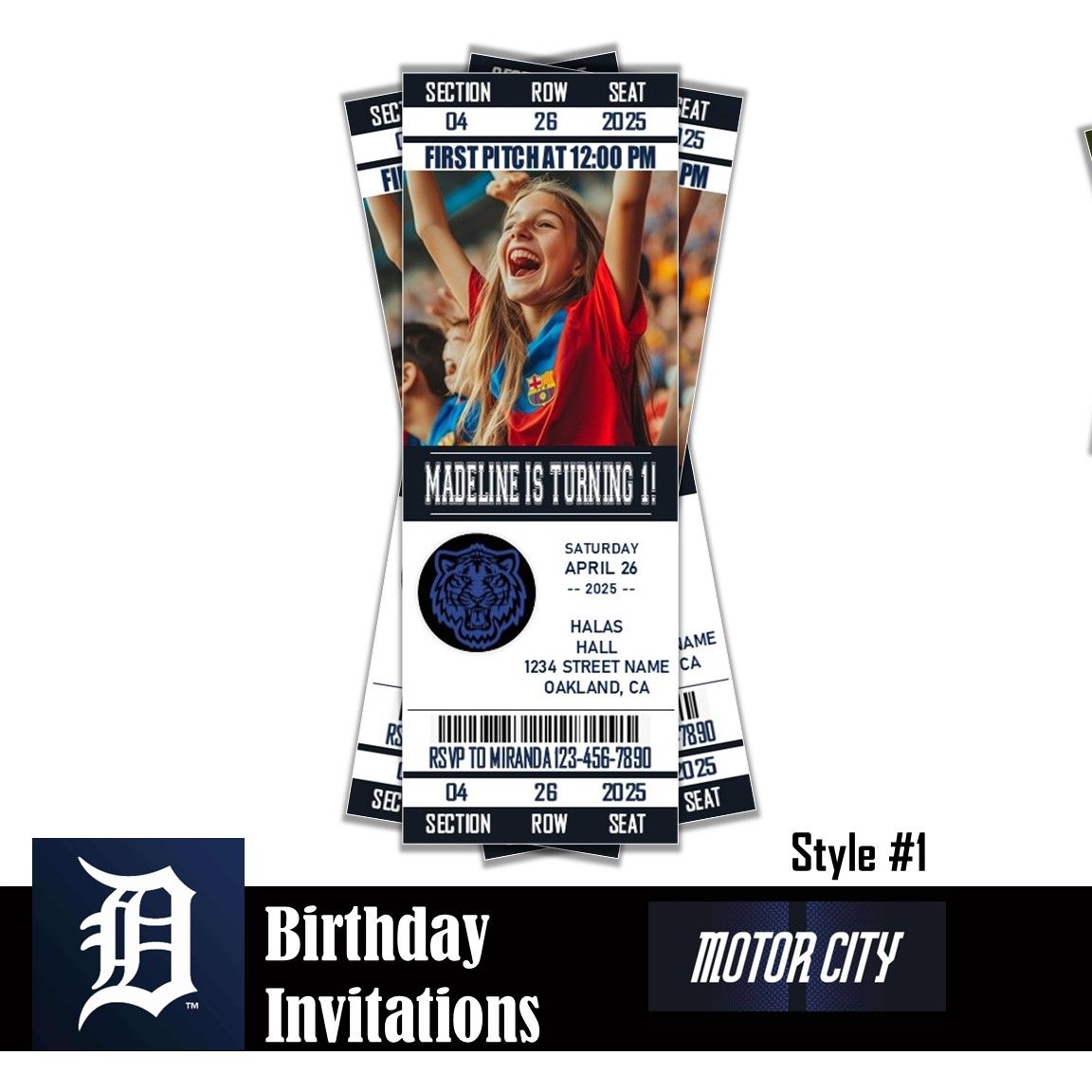 Detroit Tigers City Connect Birthday Invitation Ticket Style MLB 2025 Digital Download