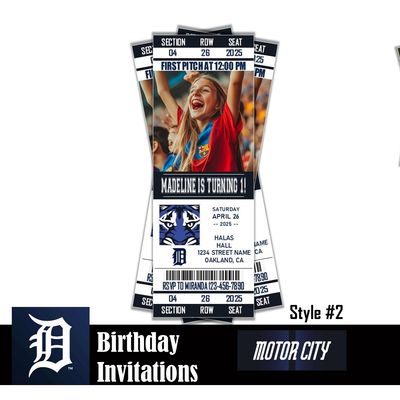 Detroit Tigers City Connect Birthday Invitation Ticket Style MLB 2025 Digital Download