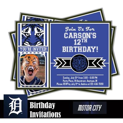 Detroit Tigers City Connect MLB Baseball Birthday Invitation 5x7 with Photo Digital Download