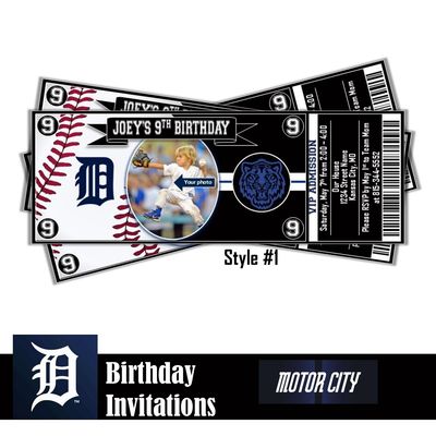 Detroit Tigers City Connect Photo MLB Baseball Birthday Invitation Ticket Style Digital Download