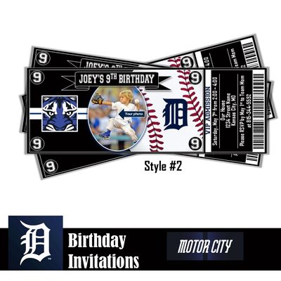 Detroit Tigers City Connect Photo MLB Baseball Birthday Invitation Ticket Style Digital Download