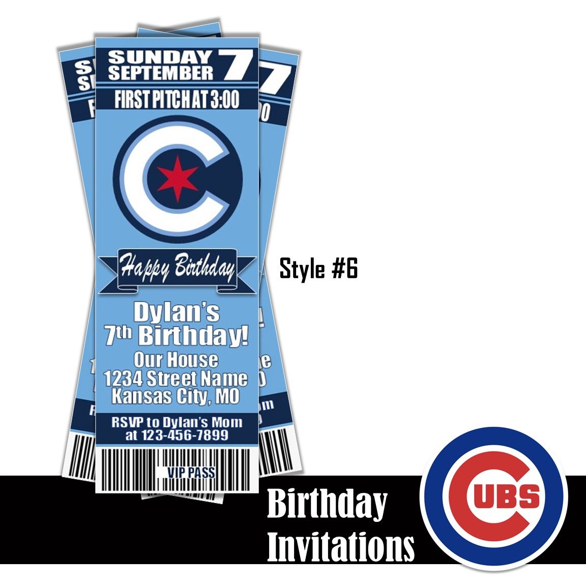 Chicago Cubs City Connect WrigleyVille Classic MLB Baseball Birthday Invitation Ticket Style Digital Download