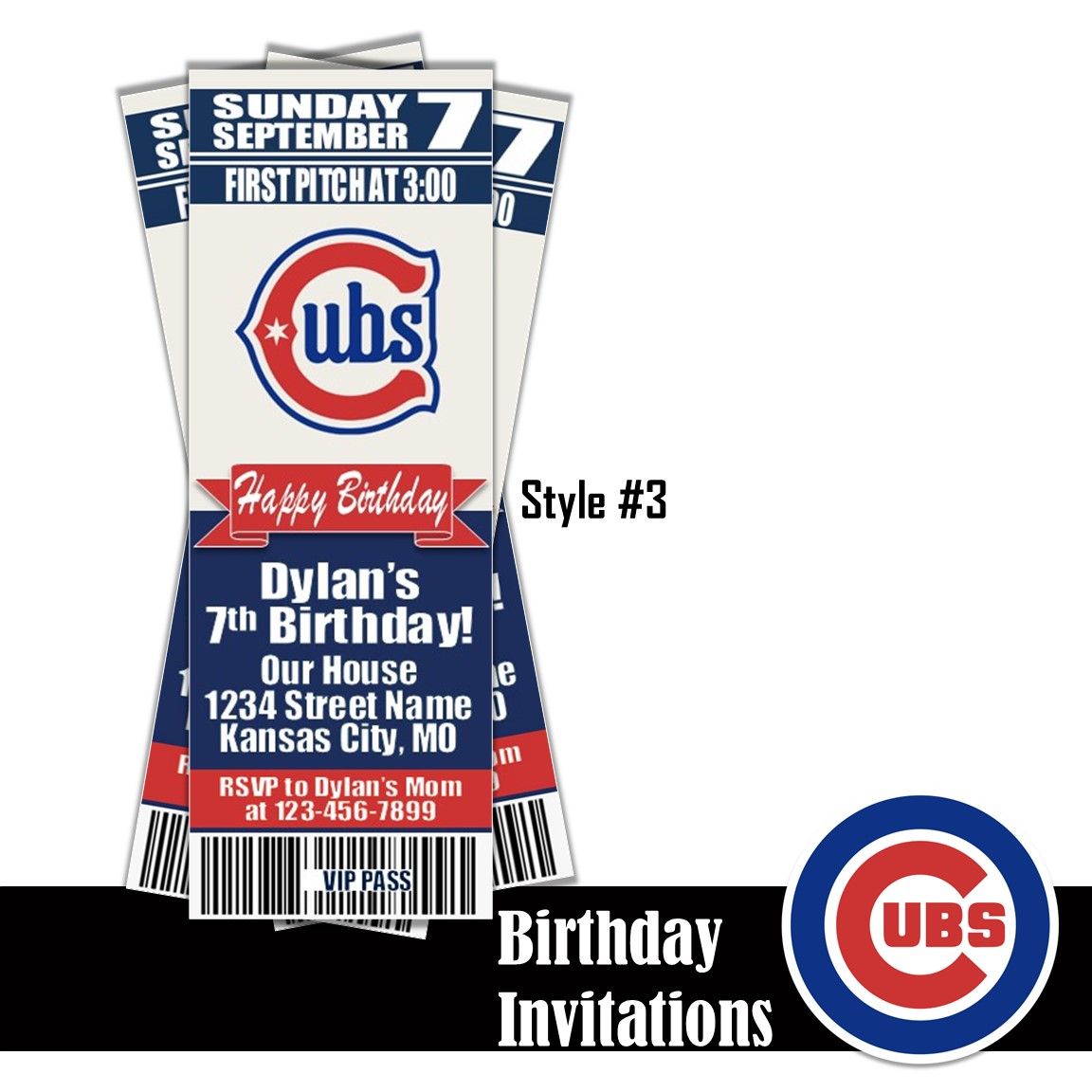 Chicago Cubs City Connect WrigleyVille Classic MLB Baseball Birthday Invitation Ticket Style Digital Download