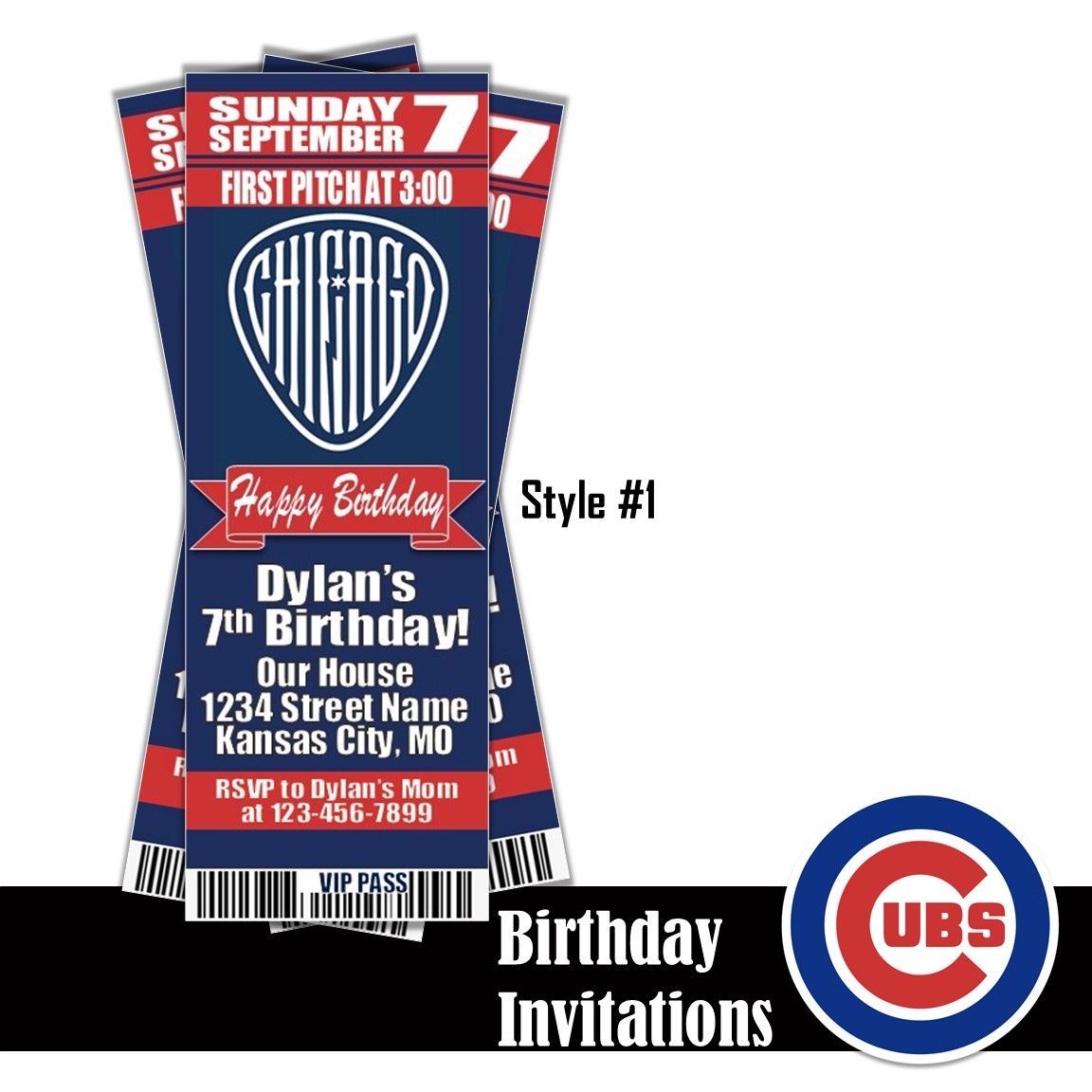 Chicago Cubs City Connect WrigleyVille Classic MLB Baseball Birthday Invitation Ticket Style Digital Download