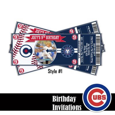 Chicago Cubs City Connect Alternate Wrigleyville Photo Children's MLB Baseball Birthday Invitation Ticket Style