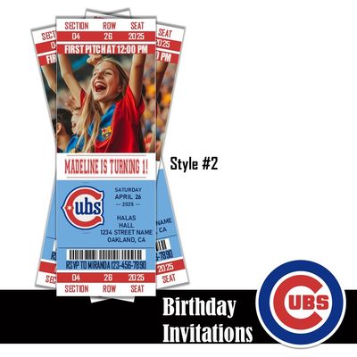 Chicago Cubs City Connect Alternate Birthday Invitation Ticket Style MLB 2025 Digital Download