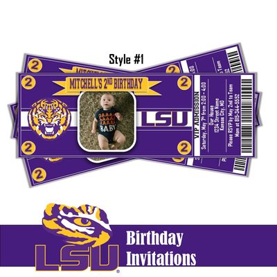 LSU Tigers College Football Birthday Invitation Ticket Style Digital Download