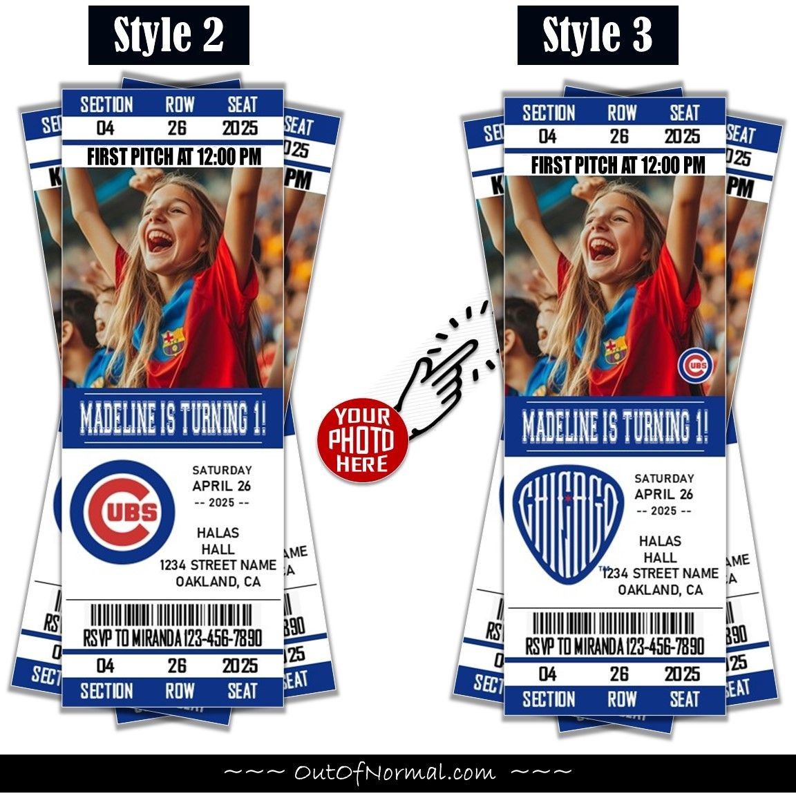 Chicago Cubs Birthday Invitation Ticket Style MLB 2025