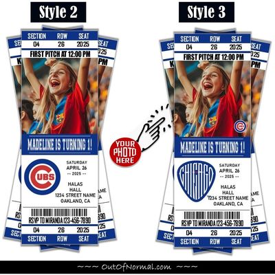 Chicago Cubs Birthday Invitation Ticket Style MLB 2025
