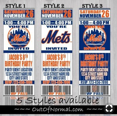 New York Mets #Shea David Wright MLB Baseball Birthday Invitation Ticket Style