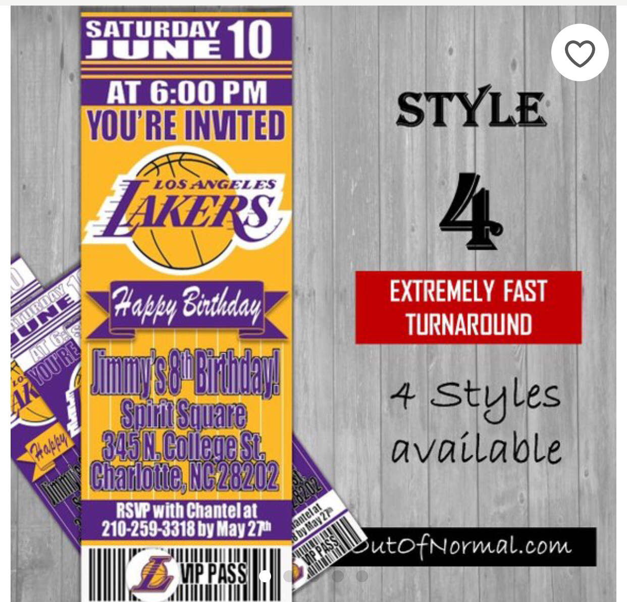 Lakers Invitation for Birthday Party Los Angeles Self Edit 