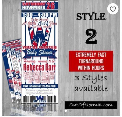 Chicago Cubs Baseball Baby Shower Invitation Ticket Style