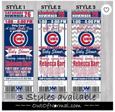 PRINT ORDER 4234612: Chicago Cubs Baseball Baby Shower Invitation Ticket Style