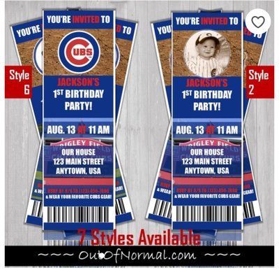 Chicago Cubs Photo Picture MLB Baseball Birthday Invitation Ticket Style