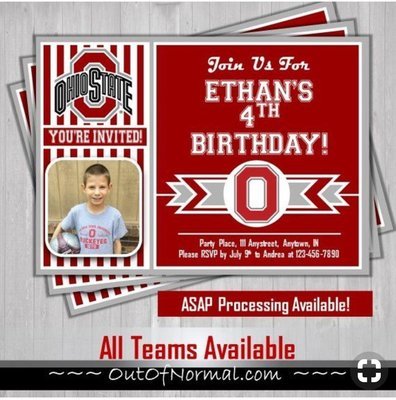 THE Ohio State Buckeyes Photo College Football Birthday Invitation 5"x7"