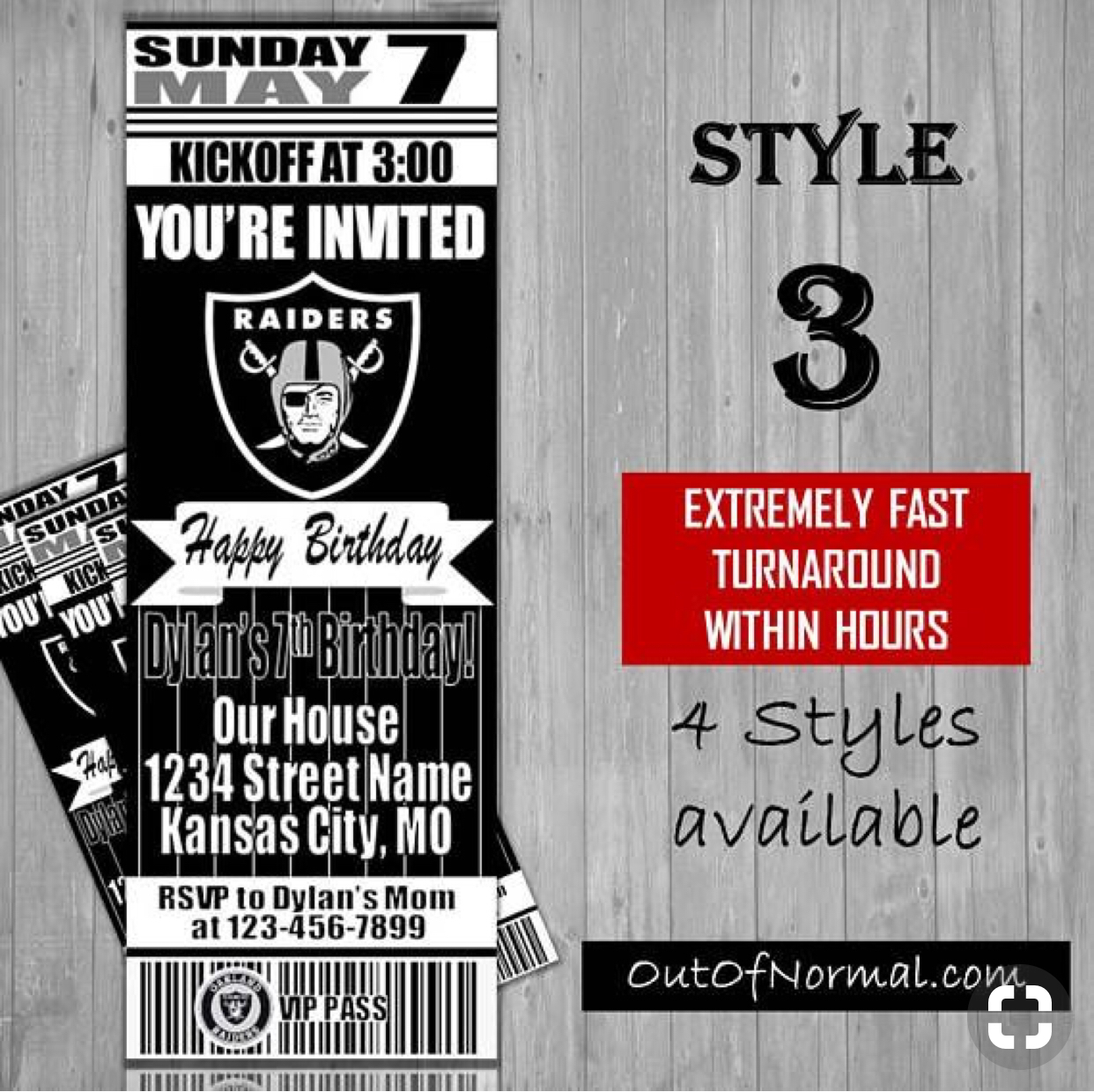 Oakland Raiders Nfl Football Ticket Style Invitation