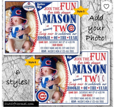 Chicago Cubs Photo MLB Baseball Birthday Invitation 5"x7"
