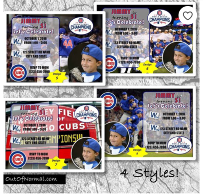 Chicago Cubs Photo MLB Baseball Birthday Invitation 5"x7"