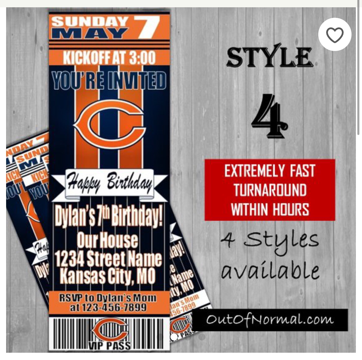 Chicago Bears NFL Football Ticket Style Comic Invite