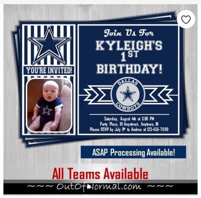 Dallas Cowboys NFL Football Birthday Invitation 5x7