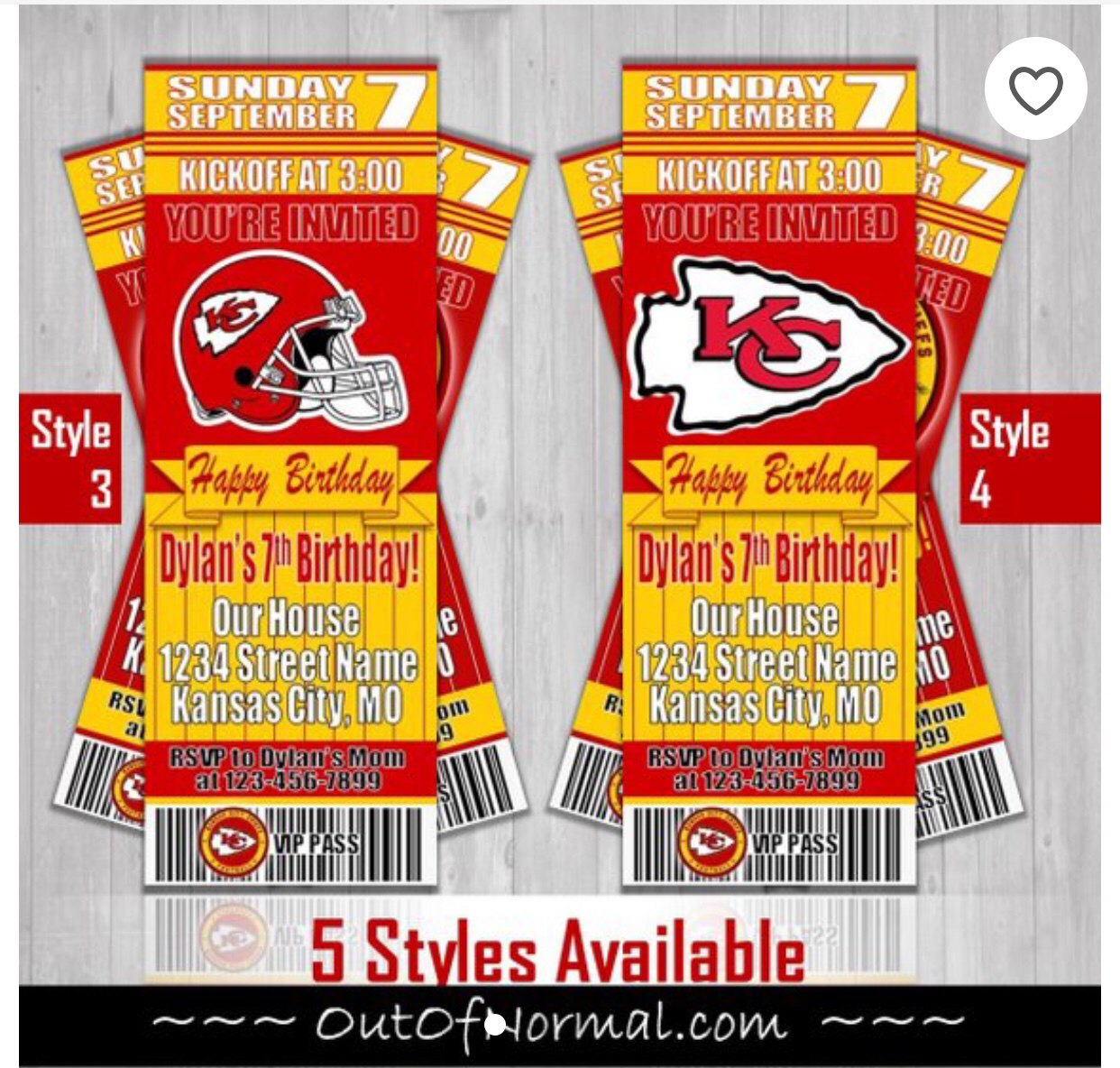 Kansas City Chiefs Ticket Style Sports Party Invitations – Sports