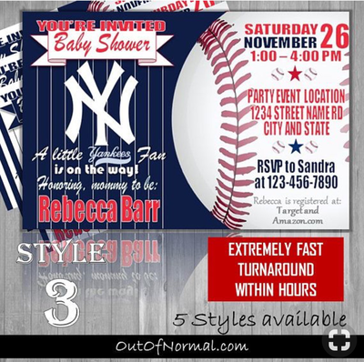 New York Yankees Photo MLB Baseball Baby Shower Invitation 4"x6"