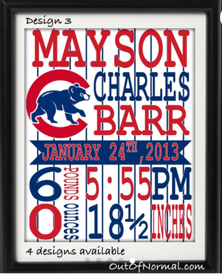 Chicago Cubs MLB Draft Birth Announcements Custom Jersey