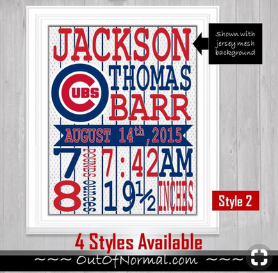 Chicago Cubs MLB Draft Birth Announcements Custom Jersey
