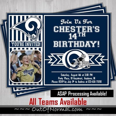 LA Los Angeles Rams NFL Football Birthday Invitation 5x7