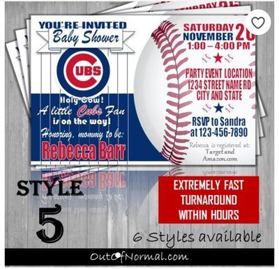 Chicago Cubs MLB baseball Baby Shower Invitation 4"x6"
