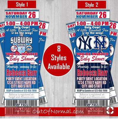 SUBWAY SERIES New York Yankees / Mets Baby Shower Invitation Ticket Style