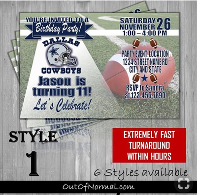 Dallas Cowboys NFL Football Birthday Invitation 4"x6"