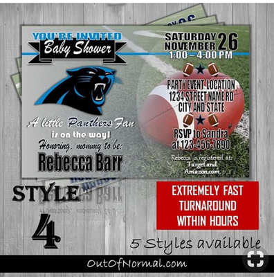 Carolina Panthers NFL Football Baby Shower Invitation 4"x6"