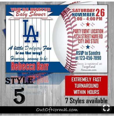 LA Los Angeles Dodgers baseball ⚾️  Baby Shower Invitation 4"x6"
