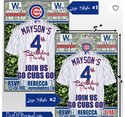 Chicago Cubs Photo MLB Baseball Birthday Invitation 5"x7"