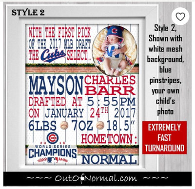 Chicago Cubs MLB Draft Birth Announcements Custom Ivy and Brick