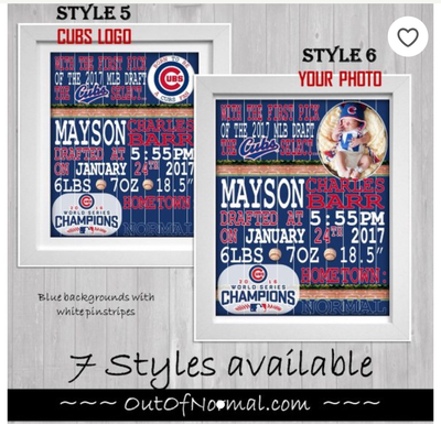 Chicago Cubs MLB Draft Birth Announcements Custom Ivy and Brick