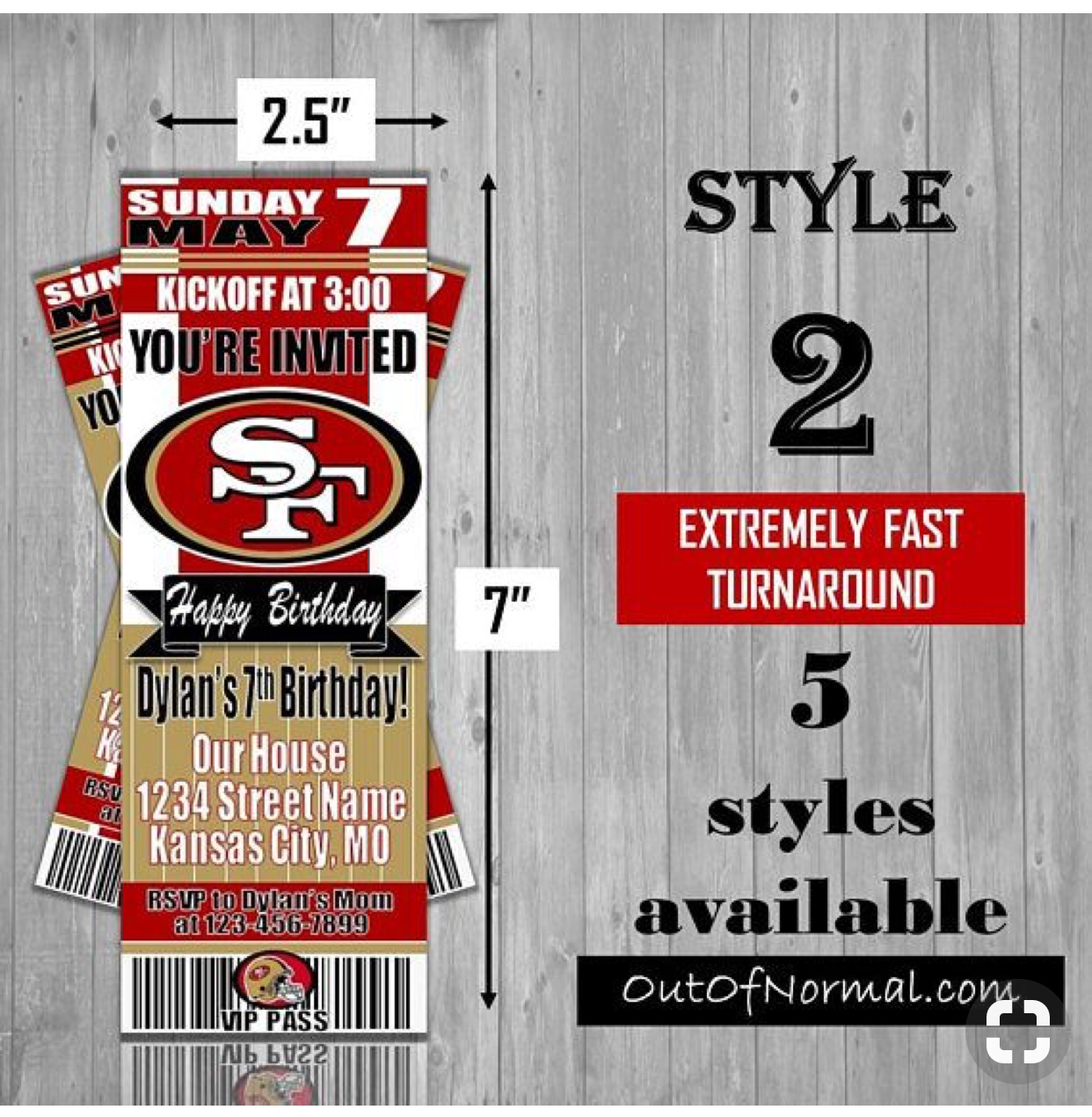 San Francisco 49ers NFL Football Ticket Invitation