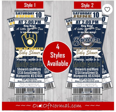 Milwaukee Brewers MLB Baseball Baby Shower Invitation Ticket Style