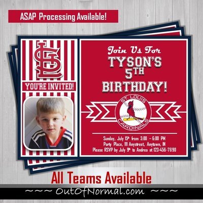 St. Louis Cardinals MLB Baseball Birthday Invitation 5x7