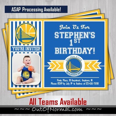 Golden State Warriors NBA Basketball Birthday Invitation 5x7