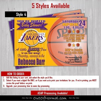 Los Angeles LA Lakers Baby Shower Invitation 4"x6"