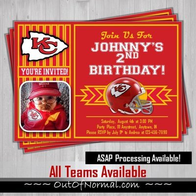 Kansas City Chiefs NFL Football Birthday Invitation 5x7 with pic
