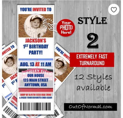Chicago Cubs Photo Picture MLB Baseball Birthday Invitation Ticket Style