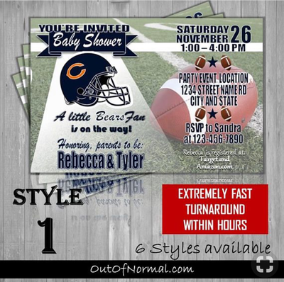 Chicago Bears Photo NFL Football Baby Shower Invitation 4"x6"